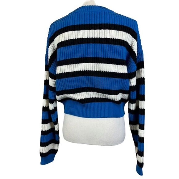 A.L.C. Matthews Pullover Sweater Cropped Crewneck Blue White Black Oversized XS - Picture 4 of 10